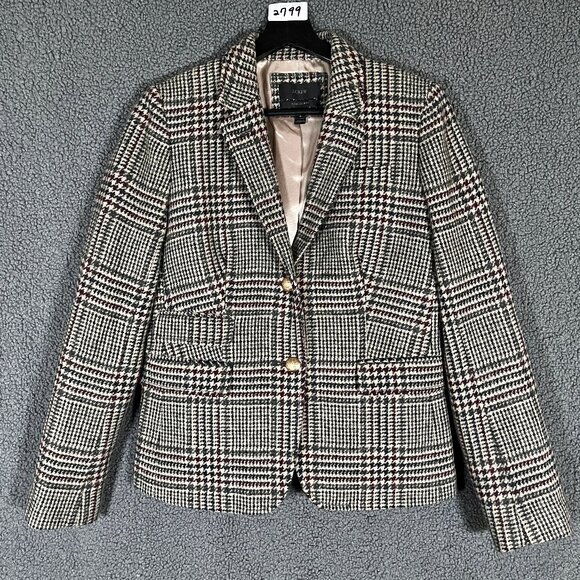 J Crew Schoolboy Wool Houndstooth Blazer - Women's Size 6 - Tan Burgundy - Picture 1 of 12